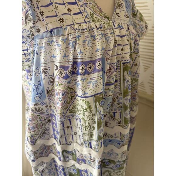 Entro Women’s Large Ric Rac Ruffle Purple Green Mini Dress - Picture 9 of 10